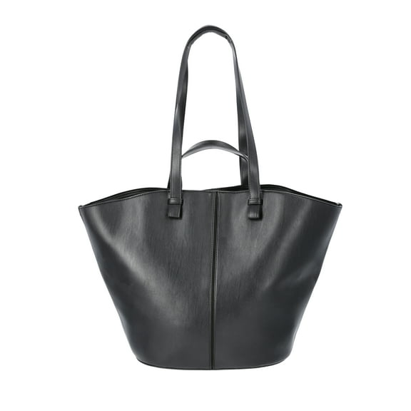Time and Tru Women's Faux Leather Tulip Tote Handbag, Black