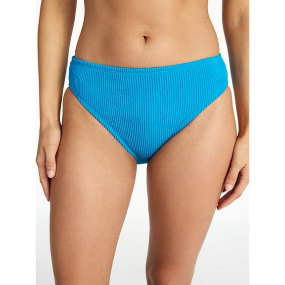 Time and Tru Women's and Women's Plus Crinkle Mid Rise High Leg Cheeky Bikini Bottoms